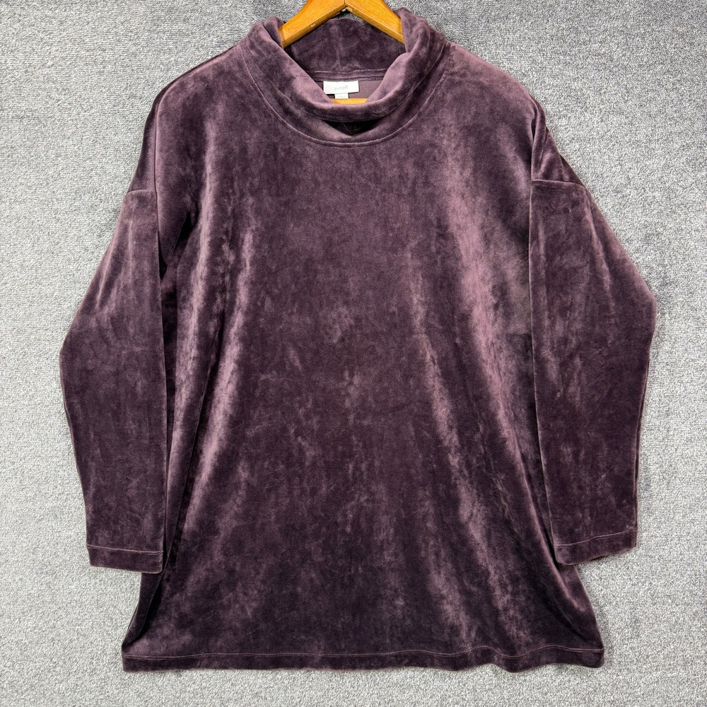 Pure Jill Sweater Womens‎ L Purple Velvet Cowl Neck Top Long Sleeve Relax